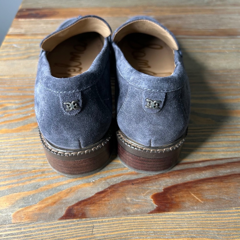 Sam Edelman Denise Slate Blue Suede Penny Loafers Silver SE Logo Shoes 7M EUR 37 - Picture 5 of 10